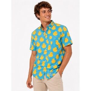 Tipsy Elves Size Medium Bright Blue Duck Print Button-Up Shirt